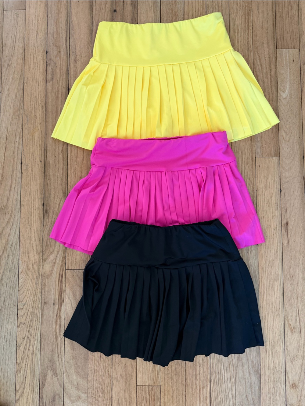 Set of 3 Women's Pleated Sports Skirt - Black, Hot Pink, Yellow